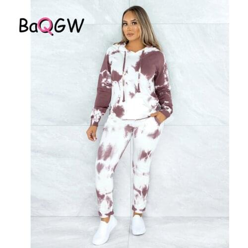 Hip Hop Streetwear Hoodies+Pants Set Women Tie Dye Print Full Sleeve Female Tracksuit Autumn Casual Suits 2 Piece Set Plus Size