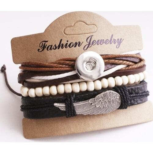 Vintage leather snap button bracelet NY8737 ( fit 18mm 20mm snaps button)