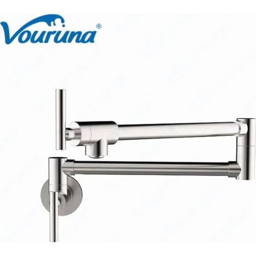 VOURUNA Single Cold Pot Filler Tap Wall Mounted Kitchen Faucet Chrome Nickel Brushed / Alba Black