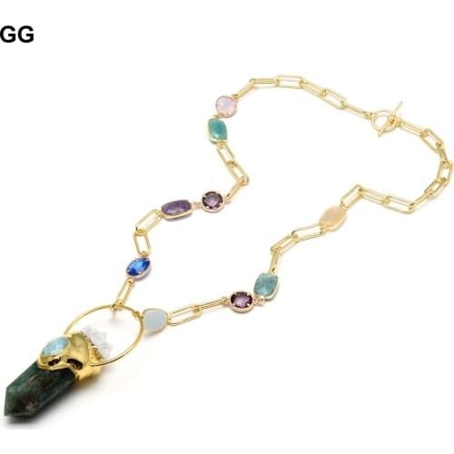 GuaiGuai Jewelry Natural Aquamarines Citrines Amazonites Crystal Chain Necklace Green Muscovite White Quartzs Raw Pendant