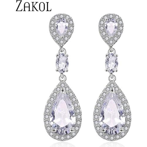 ZAKOL Classic Water Drop Cubic Zirconia CZ Crystal Bridal Dangle Earrings Wedding Jewelry for Brides Bridesmaid Party EP2383