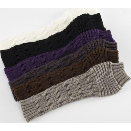 Womens Long Gloves Winter Knit Cross Stripe Gloves Arm Knitting Striped Mitten Warm Fingerless Gloves