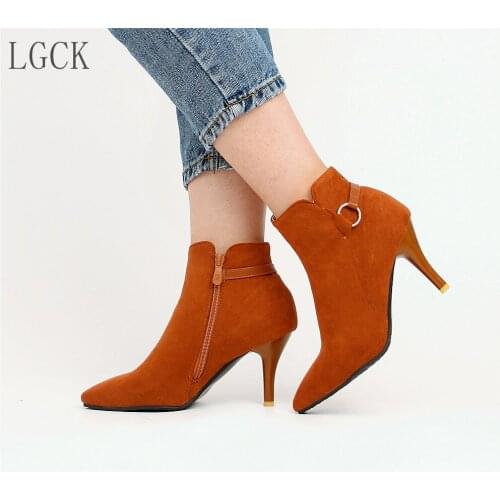 Plus Size 34-48 Fashion Women Ankle Boots Stiletto High Heels Sexy Sock Shoes Pumps Cow Suede Pointed Toe Zip Boots Zapatos Muje