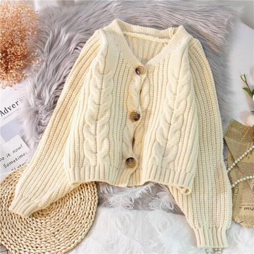 Womens Sweaters Cardigan New 2020 Spring Knitted Twist Casual Sweater Autumn V-neck Single-breasted Long Sleeve Short Coat Tops