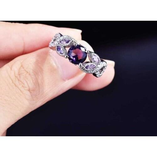 2021 New Trend Leaf Rings Inlay Purple Round Cubic Zirconia 925 Silver Exquisite Charm Jewelry For Women Wedding Eternity Ring