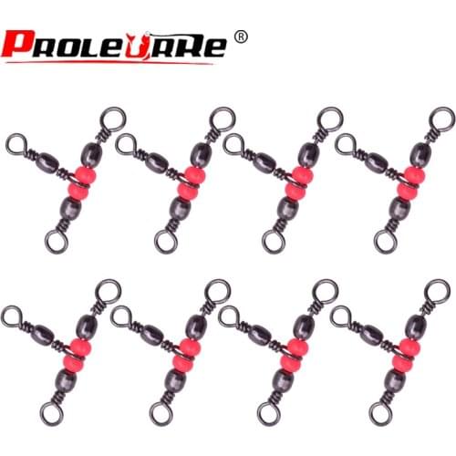 10pcs/lot 3-Way T-shape cross-line rolling swivels with pearl beads Various Sizes Fishing Tackle Fishhook Lure Connector PR-358
