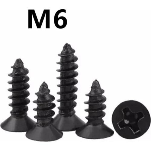 100PCS M6x12/16/20/25/30/35/40/45/50/60mm GB846 KA Black 304 Stainless steel flat head cross countersunk head self-tapping screw