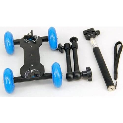 11" Articulating Magic Arm + Blue DSLR Skater Wheel Camera Truck Top Dolly camera Kits