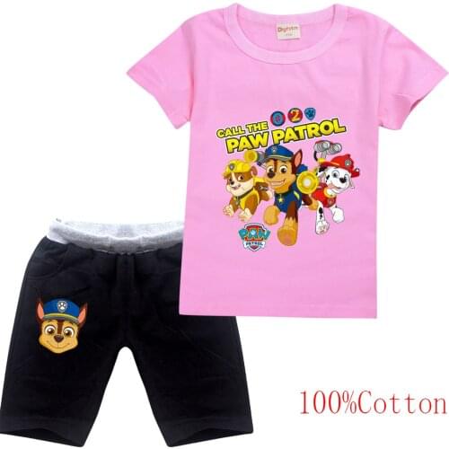 PAW PATROL Fashion Casual Summer Hot Sale Boys and Girls Childrens Short Sleeve Cartoon T-shirt Top + Shorts 2pcs Set