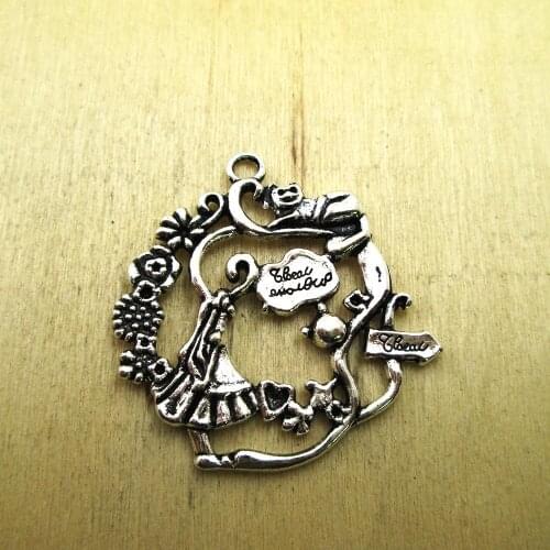 5pcs 42x41mm Alice in Wonderland Wreath Charm pendants DIY necklace/ bracelets charms antique silver tone