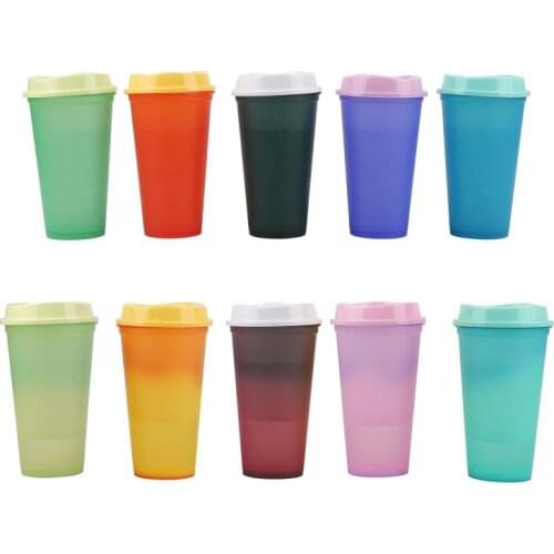 5Pcs Color Changing Coffee Cup Reusable Hot Water Cup PP Coffee Mug Tumbler Color Changing Heat Activated Water Cup With Lid