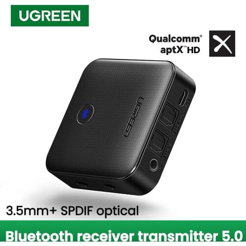 UGREEN Bluetooth 5.0 Transmitter Receiver APTX HD 2 in 1 Wireless Audio Adapter Digital Optical TOSLINK 3.5mm AUX Jack for TV PC