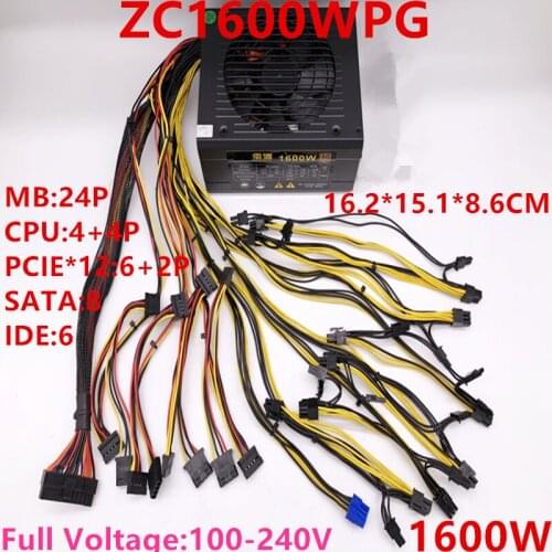 New Original PSU For ZhongCheng Multi Channel Power Supply of Video Card Rated 1500W Peak 1600W Power Supply ZC1600WPG