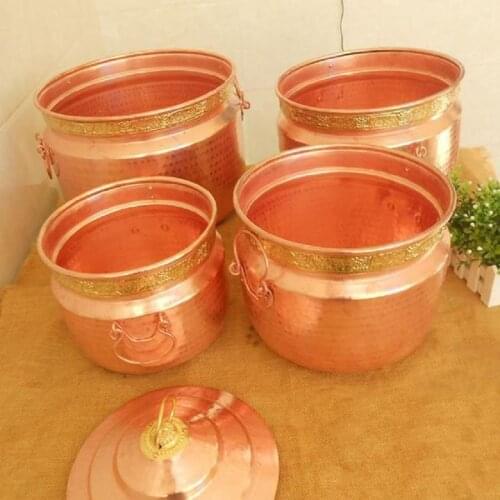 Handmade Pure Copper Large Soup Pot Thick with Handle Lid Deep Top Grade Gift