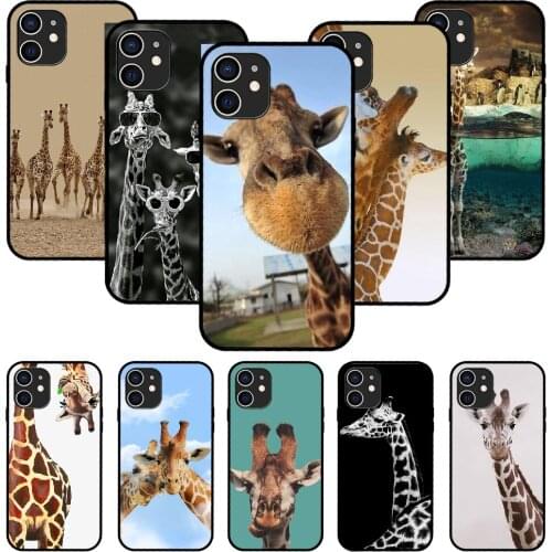 For iPhone 11 12 8 Plus Mini Pro X XR XS Max 4 5 7 6 6S 8 SE Phone Case Black Cover Coque Art Shell Fashion Giraffe animal