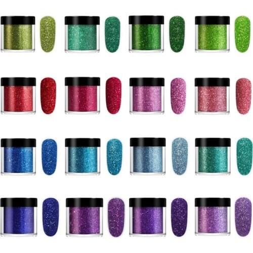 16Boxes Colorful Nail Fine Glitter Powder Baby Blue Sequins Sparkly Chrome Pigment Dust For Manicure Polish Nail Art Decorations