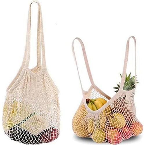 Eco-friendly Reusable Cotton Shopping Bag Solid Crocheted Fishnet Storage Bag for Food Fruit Vegetable