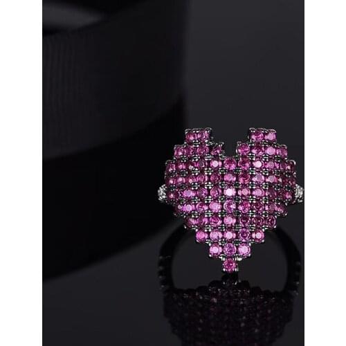 AAA Quality Fashion Pave Red Purple White Cubic Zirconia Heart Style Ring Sterling Silver Ring Knuckle Circle Jewelry For Women