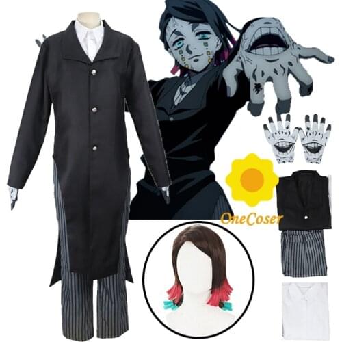 Anime Demon Slayer Enmu Dream Cosplay Costume Kimetsu no Yaiba Wig Black Uniform Coat Shirt Pants Gloves Halloween Party