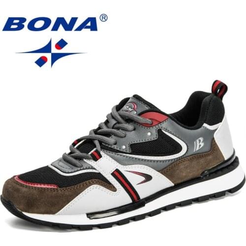 BONA Running Shoes Man Leather Mesh Stitching Comfortable Sport Shoes Men Tennis Walking Fitness Training Sneakers Free Shipping
