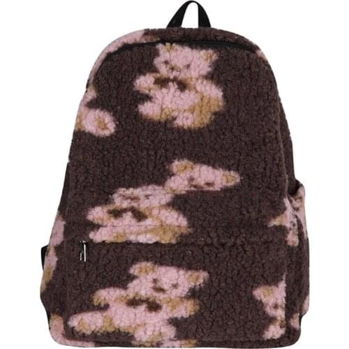 Cute Cartoon Plush Bear Backpacks Women Casual Daily Wear Large Capacity Pack 20CA