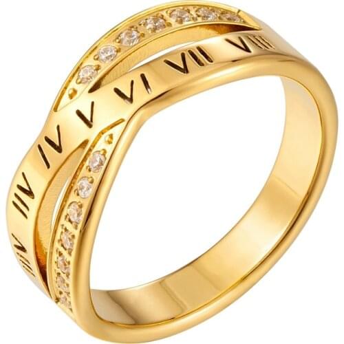 Trendy Hollow Cross Knotted Roman Numerals Rings Stainless Steel CZ Crystal Ring For Women Men Couple Wedding Party Jewelry Gift