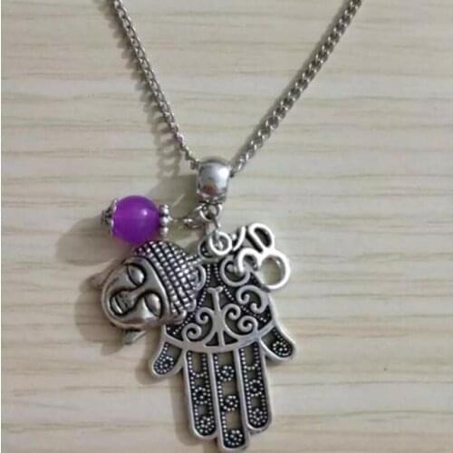 1 Pcs Fashion Vintage Buddha Hassam hand & Om yoga zen 3D Charm Pendant&Necklace Protection Women Jewelry