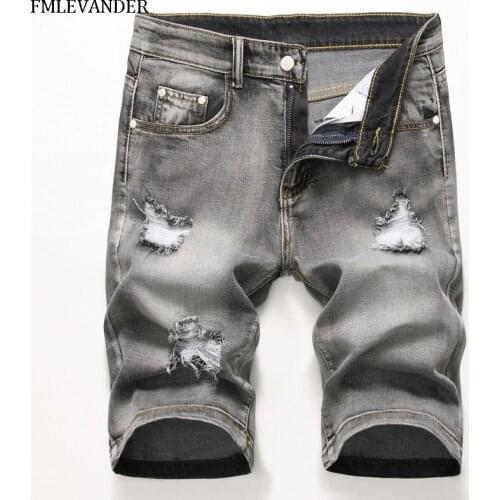 Ripped Denim Knee Length Jeans Straight Short Pants Pantalones rotos Jeans Hombre Jeans Men