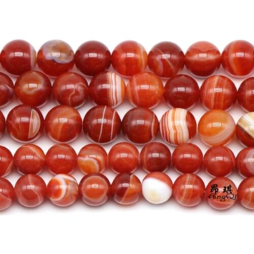 Natural Stone Red Strip Carnelian Round Loose Beads 4 6 8 10 12mm Pick Size Spacer Beads For Jewelry Making Bracelet 15'' Strand