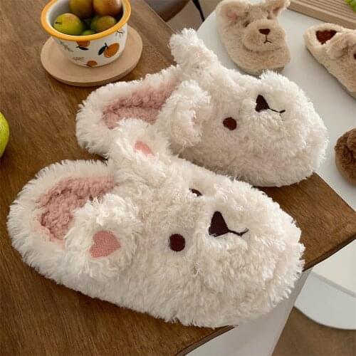 New girl heart cotton slippers female autumn and winter cartoon cute dog knot plush non-slip indoor confinement shoes household