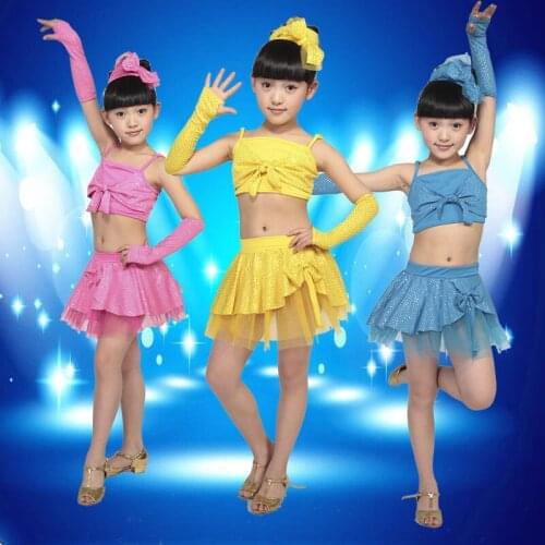 New Design Children Suits Stagewear Girls Latin Dance Clothing Sleeveless strap Top and Tutu Skirt Set