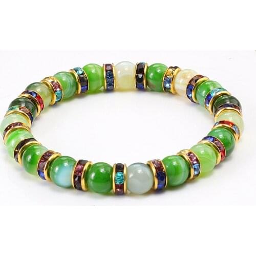 Charm Natural Stone Bracelets Rhinestones Crystal Beads Bangles Women Men Elastic Rope Handmade Strand Fashion Jewelry Gifts