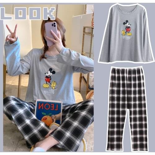 Autumn Disney Pajama Sets Mickey Robes Kawaii Clothes Casual Nightgowns Cartoon 2 Piece Set Pajamas Sleepwear Mickey Mouse
