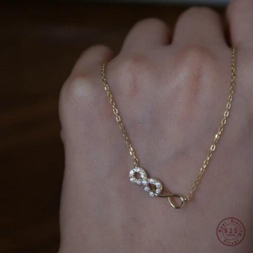 925 Sterling Silver Simple Pavé Crystal Infinity Figure Eight Necklace For Women Classic Fashion Wedding Jewelry Accessories