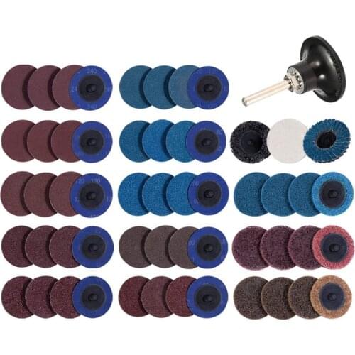 60 Pcs Sanding Discs Set 2 inches Quick Change Disc with 1/4 inch Tray Holder for Surface Prep Strip Grind Polish Finish Burr Ru