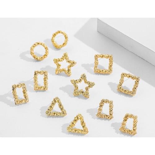 3 Pairs/set Trendy Gold Punk Metal Star Stud Earrings for Women Geometric Triangle Square Korean Earrings Fashion Jewelry