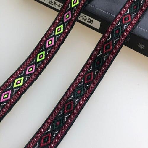 Wide 2cm 45yards/lot Polyester Woven Jacquard Ribbon Geometric national style for hat curtain and clothing accessory LS-5363