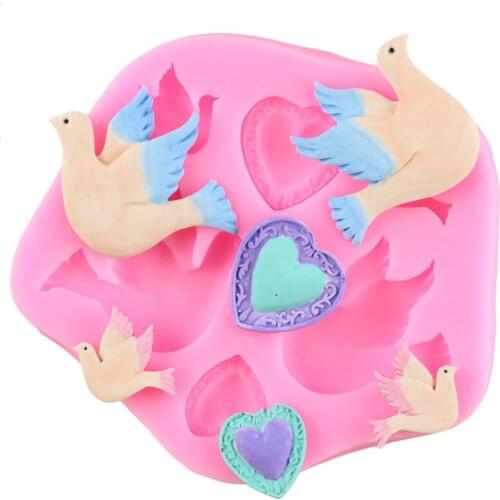 Pigeon Heart Shape Silicone Mold Birds Chocolate Making Mould Clay Resin Molds Fondant Cake Decorating Tools Kitchen Accessories
