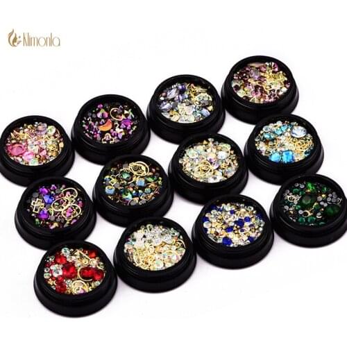12 Colors Crystal Nail Art Decoration 3D Glitter Rhinestone Mix Nail jewelry Rivet DIY Nail Decor Manicure Accessories Tools
