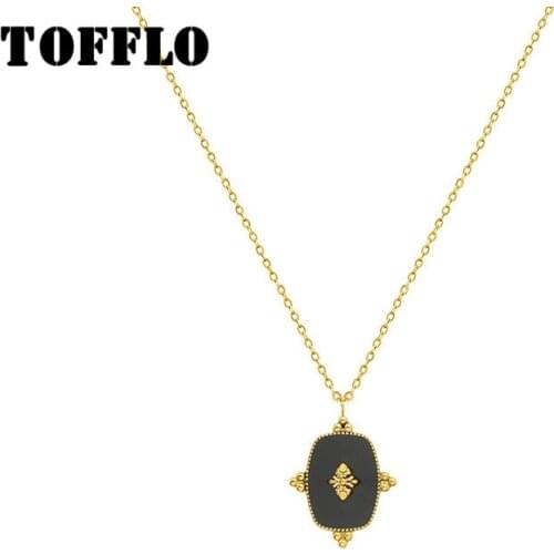 TOFFLO Stainless Steel Jewelry Retro Oil Dripping Technology Geometric Pendant Necklace Womens Court Style Clavicle Chain P913
