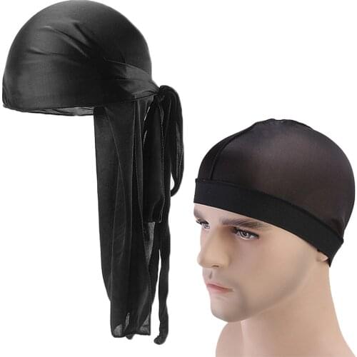Unisex Durag Long Satin Breathable Turban Du rag Pirate Hat Men Hip Hop Durags 2pcs/lot