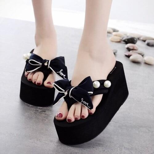 Platform Flip Flops Women Shoes High Heel 8CM Bow Slippers Women for Summer Mule Shoes Women Sandals Flip Flops Zapatill