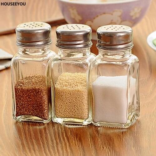 Japan Concise Kitchen Container Flavor Bottle Glass Candy Saltcellar Hole Seasoning Bottle Flavor Pot Jars Spice Bottles 3pcs