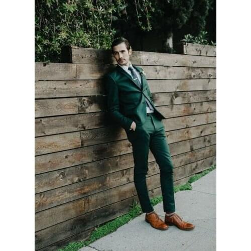 Green Fashion Mens Dinner Party Prom Casual Suit (Jacket+Pant+Tie) Groom Tuxedos Groomsmen Wedding Blazer Suits For Men