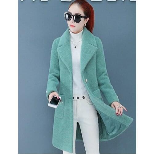 Autumn Winter Womens Woolen Jackets New Fashion Imitate Imitation Mink Velvet Coat Elegant Ladies Office Mid Long Outerwear