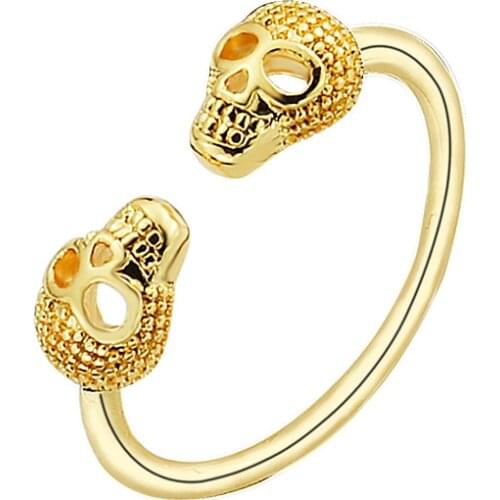 Punk Double Skull Ring Gothic Jewelry Gold Color Easter Sieraden Buddhist Cranium Adjustable Finger Rings For Women Bague Homme