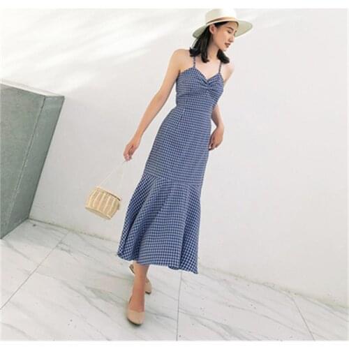 Fashion suspender plaid dress Female summer New high quality retro sexy temperament dress women dress
