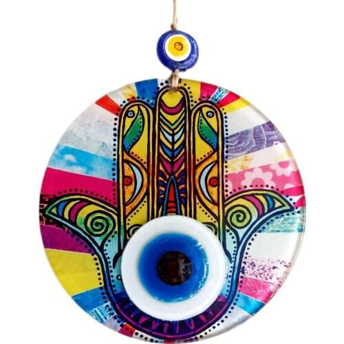 16 x 16 Centimeter Fusion Glass Fatma Mothers Abundance Hand Patterned Evil Eye Bead Wall Ornament