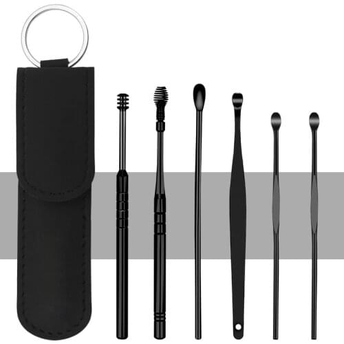 2-6PCS/Set Ear Wax Pickers Stainless Steel Earpick Wax Remover Spoon Soft Spiral Ear Curette Health Care Ear Cleaner Tool