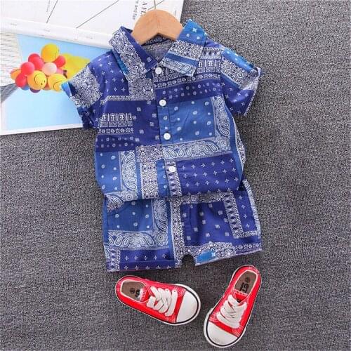 2021 New Kids Baby Boys Clothes Sets Children Short Sleeve Lapel Shirts + Shorts Outfits Chic Print Casual Boys Clothing 0-6Y